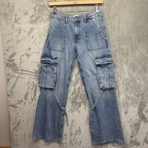Zara Women's Cargo Jeans Size 6 – Wide Leg Utility Denim with Pockets & Straps